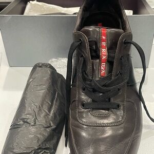 Prada Nappa Dark Brown all leather match sport sneakers size 12 box included.